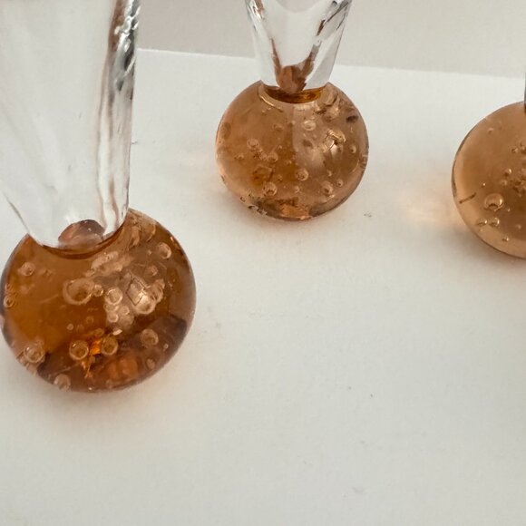 Vintage Set of 4 Hand Blown Cordial Glasses Bubbles Ball Bottom Amber Colour - Picture 4 of 5